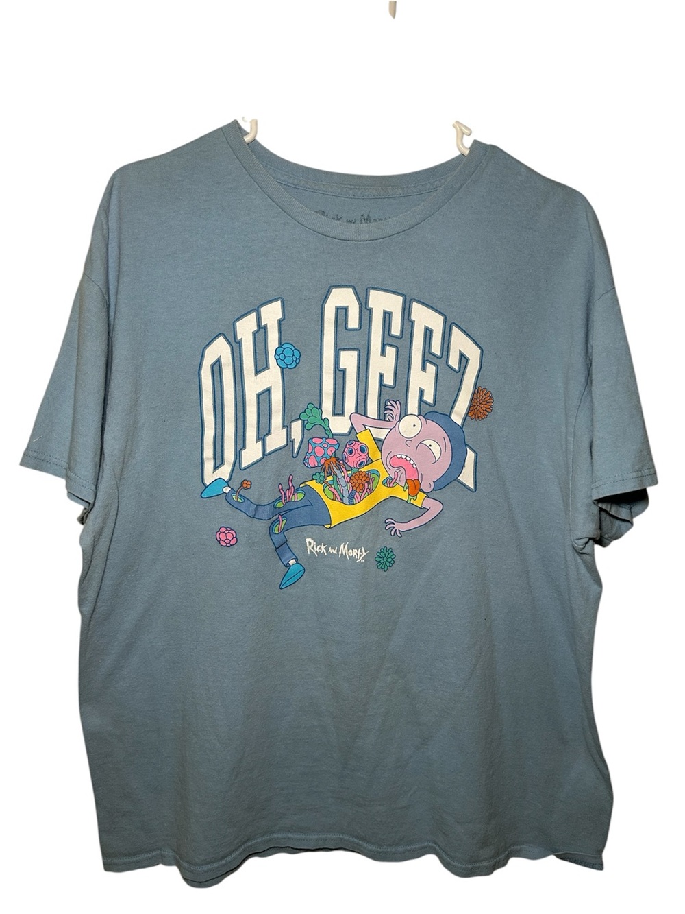 Rick and Morty 'Oh Geez' Blue Short Sleeve Graphic Tee Cartoon XL